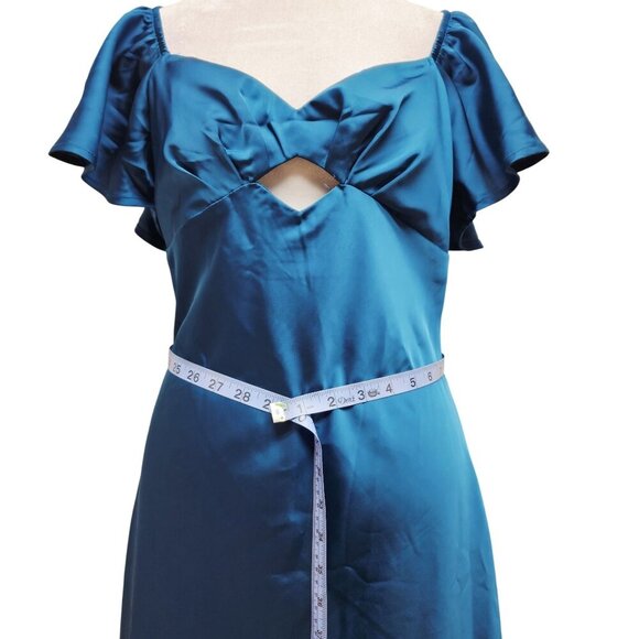 Womens Vubiya Satin Blue Maxi Dress Size M Ruffle Sleeves & Cutout Detail New - Picture 6 of 11